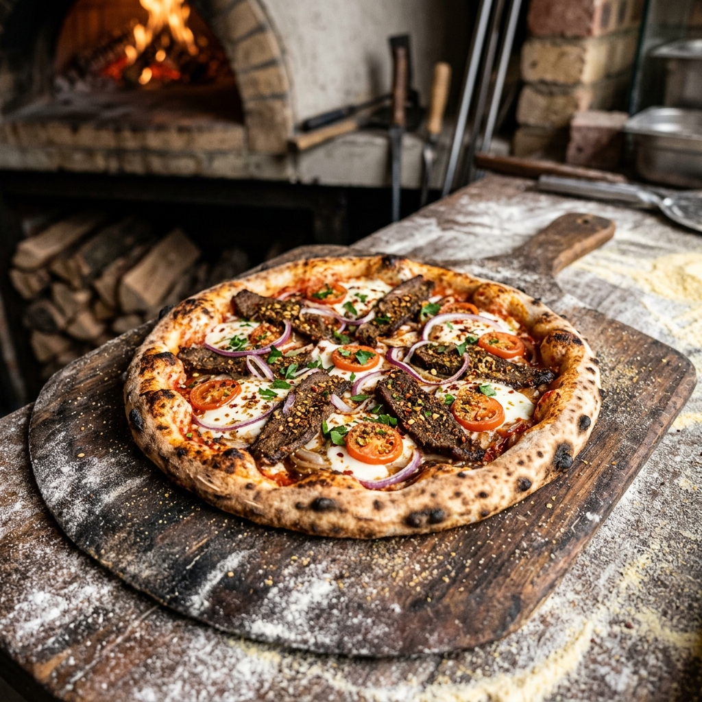 Tamale Beef Suya Pizza